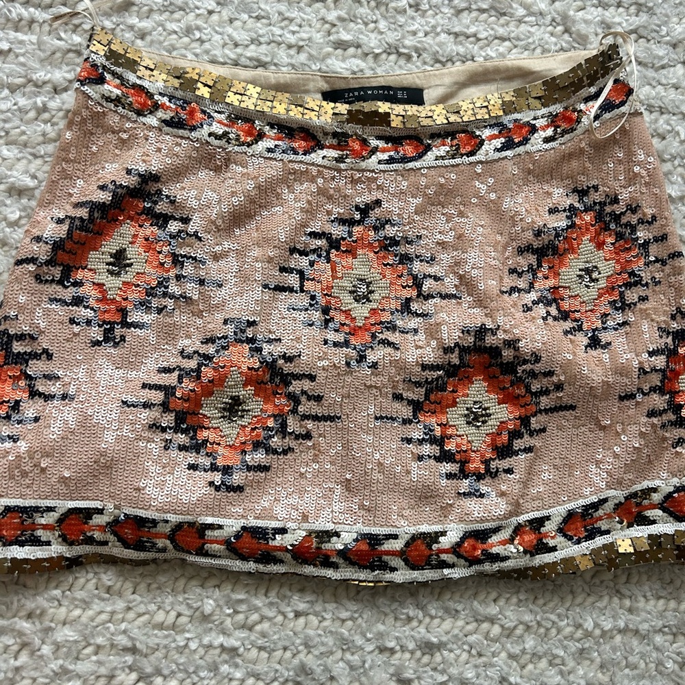 Zara Aztec sequin mini skirt